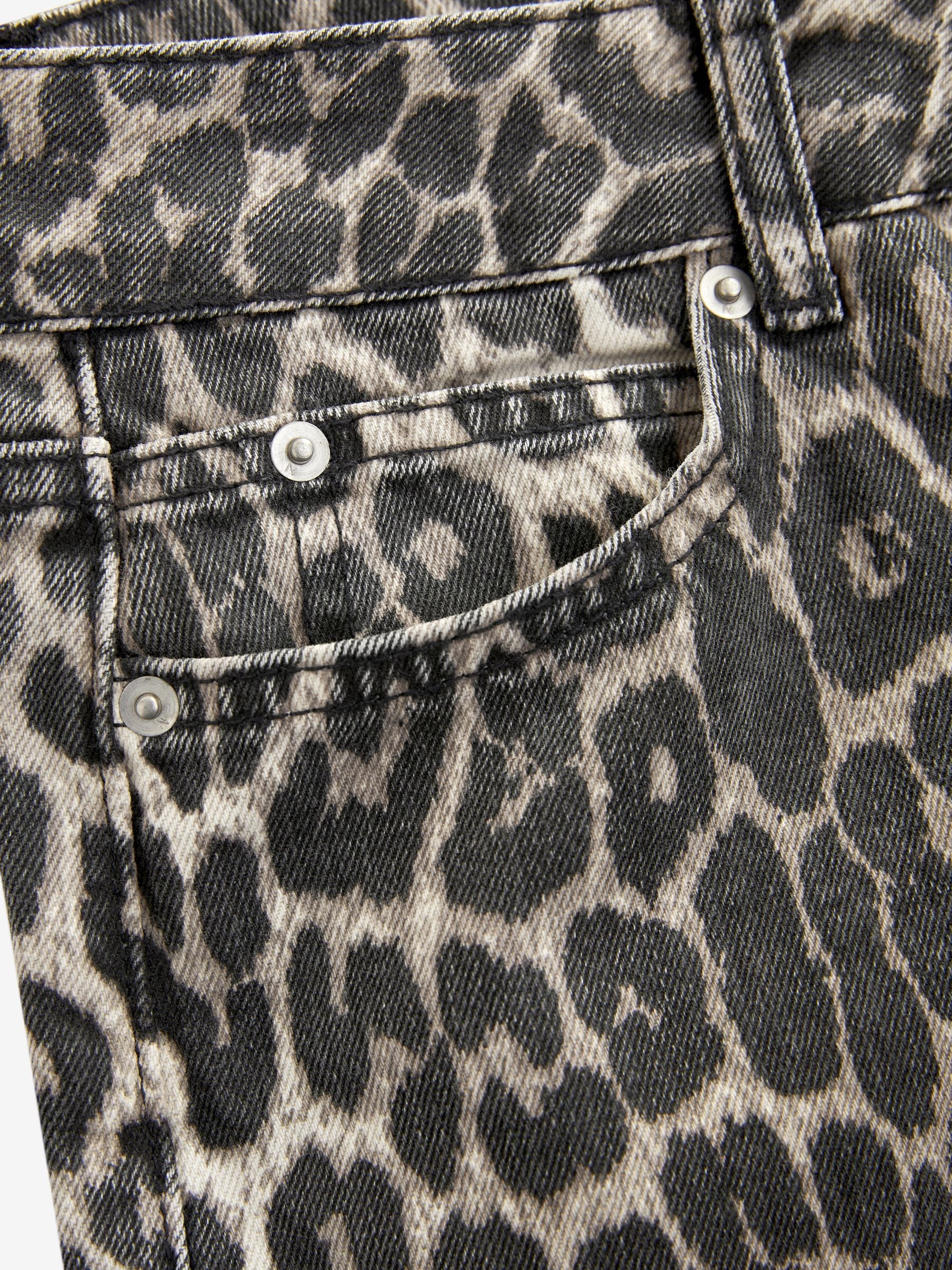 Next Leopard Print Straight Leg 100 Cotton Jeans