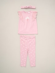 Lily & Jack Pink Broderie Detail Top Joggers And Headband Outfit Set 3 Piece - Image 1 of 5