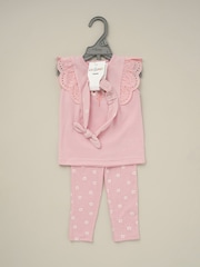Lily & Jack Pink Broderie Detail Top Joggers And Headband Outfit Set 3 Piece - Image 2 of 5