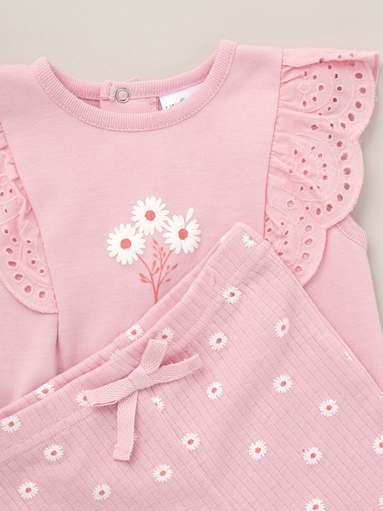 Lily & Jack Pink Broderie Detail Top Joggers And Headband Outfit Set 3 Piece - Image 5 of 5