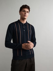 Fred Perry Vertical Stripe Knitted Polo Shirt - Image 1 of 6