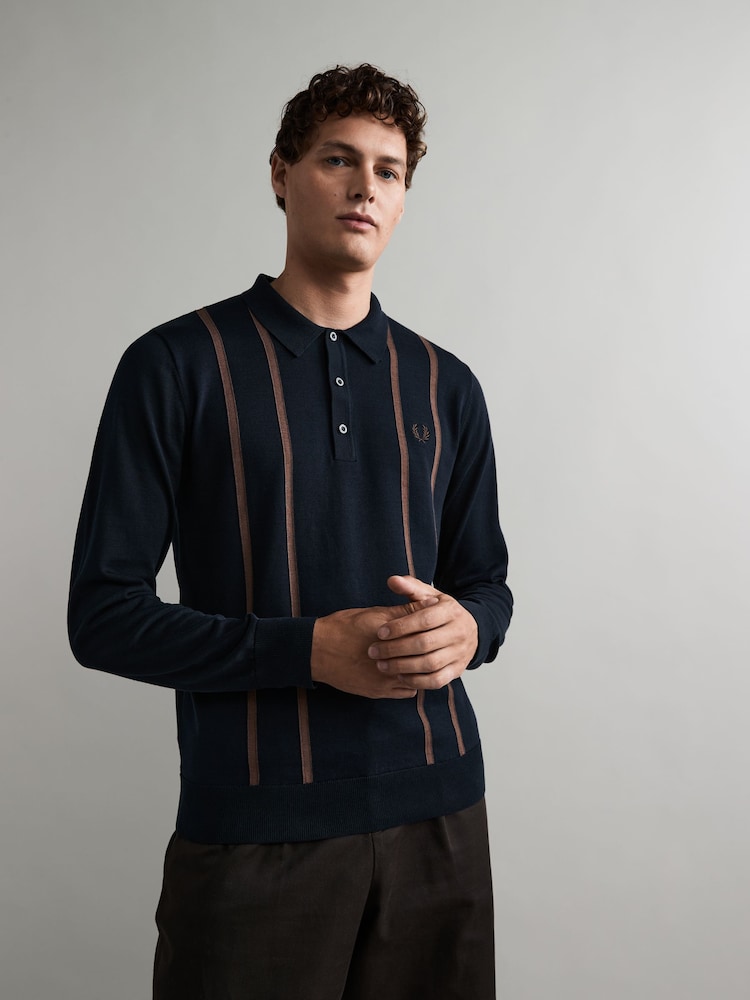 Fred Perry Vertical Stripe Knitted Polo Shirt - Image 1 of 6