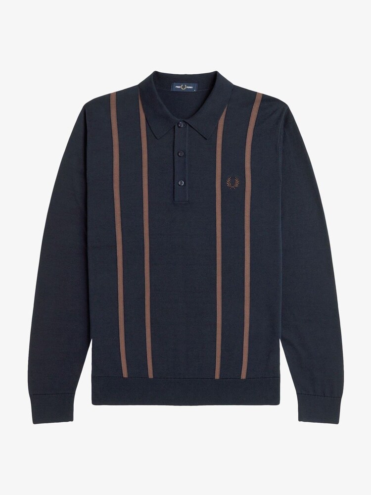 Fred Perry Vertical Stripe Knitted Polo Shirt - Image 5 of 6