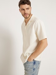 River Island Cream Short Sleeve Regular Fit Revere Plisse 100% Cotton Shirt - Image 1 of 6