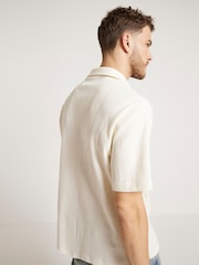 River Island Cream Short Sleeve Regular Fit Revere Plisse 100% Cotton Shirt - Image 3 of 6