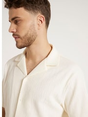 River Island Cream Short Sleeve Regular Fit Revere Plisse 100% Cotton Shirt - Image 4 of 6