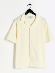 River Island Cream Short Sleeve Regular Fit Revere Plisse 100% Cotton Shirt - Image 5 of 6