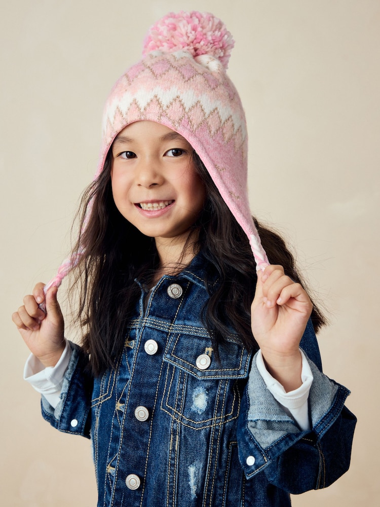 Pink Fairisle Pattern Trapper Hat (3mths-16yrs) - Image 2 of 5