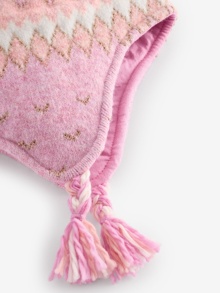 Pink Fairisle Pattern Trapper Hat (3mths-16yrs) - Image 4 of 5