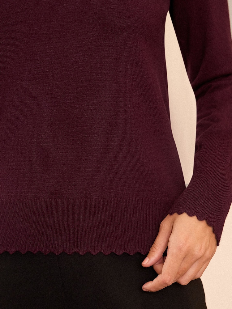 Love & Roses Red Fine Gauge Woven Collar Jumper - Image 2 of 4