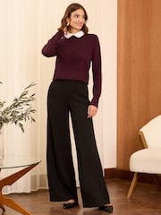 Love & Roses Red Fine Gauge Woven Collar Jumper - Image 3 of 4