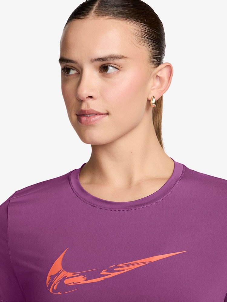 Nike Purple One Swoosh Dri-FIT Short-Sleeve Graphic Running Top - Image 3 of 3