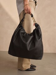 Black Leather Chunky Chain Shoulder Bag - Image 1 of 9