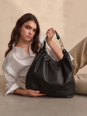 Black Leather Chunky Chain Shoulder Bag - Image 2 of 9