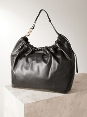 Black Leather Chunky Chain Shoulder Bag - Image 5 of 9