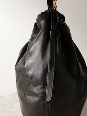 Black Leather Chunky Chain Shoulder Bag - Image 8 of 9