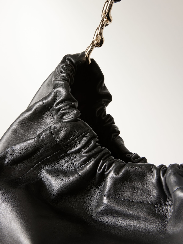 Black Leather Chunky Chain Shoulder Bag - Image 9 of 9