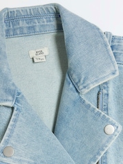 River Island Blue Girls 100% Cotton Denim Biker Jacket - Image 2 of 3