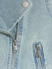 River Island Blue Girls 100% Cotton Denim Biker Jacket - Image 3 of 3