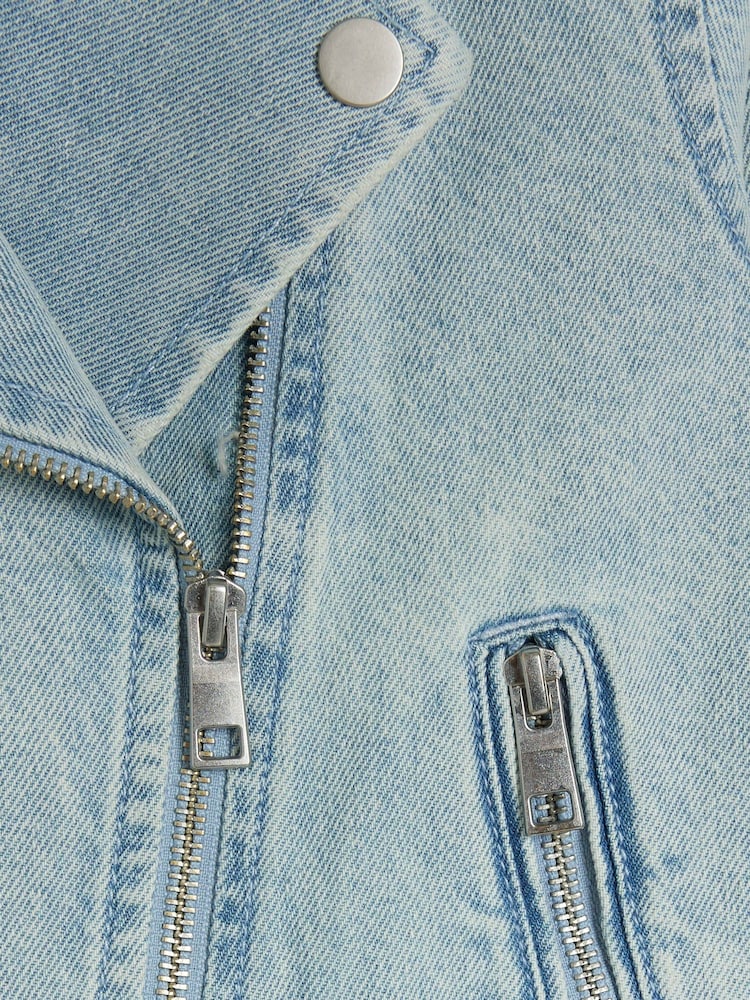 River Island Blue Girls 100% Cotton Denim Biker Jacket - Image 3 of 3