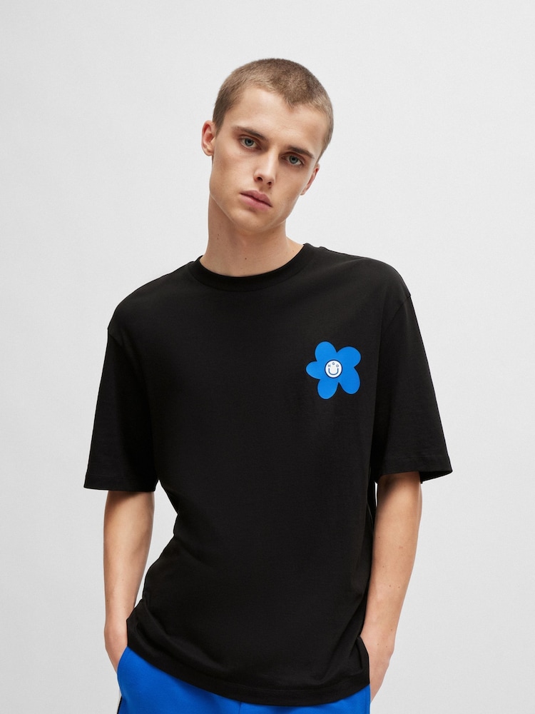 HUGO Blue Floral Graphic Back Print T-Shirt - Image 1 of 7
