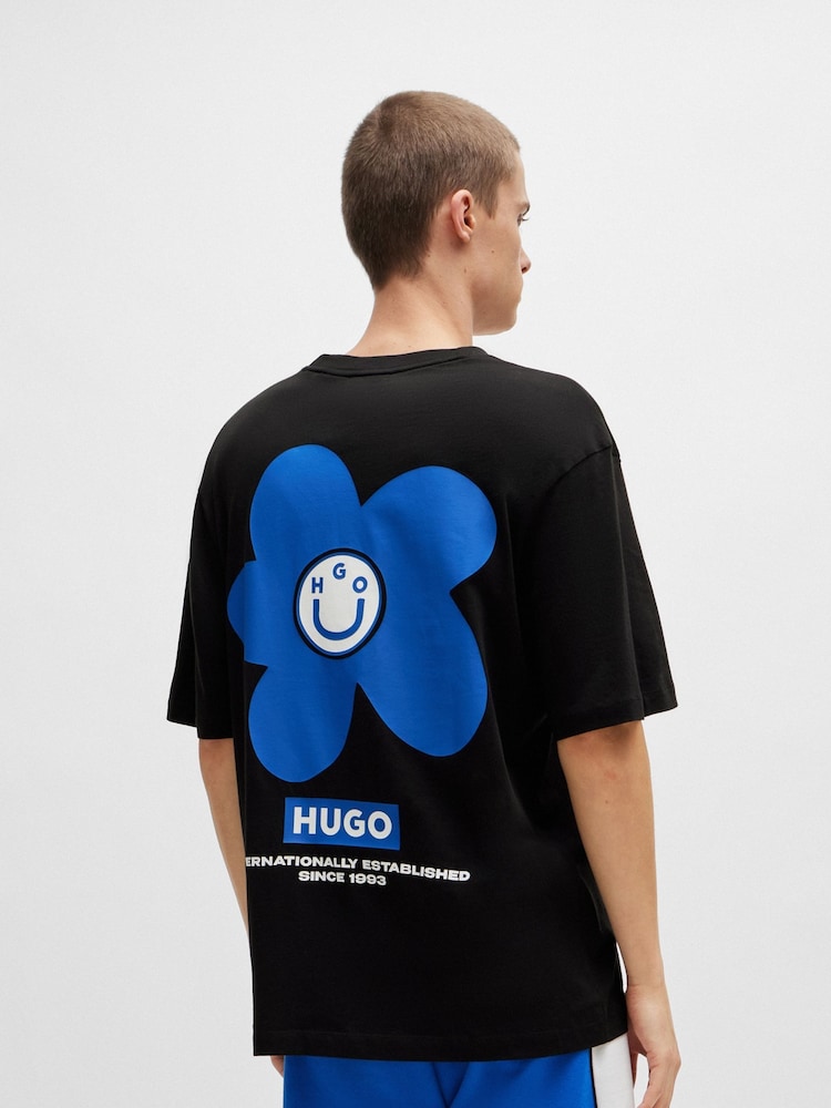HUGO Blue Floral Graphic Back Print T-Shirt - Image 4 of 7