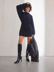 Black Croc Effect Forever Comfort® Knee High Heeled Boots - Image 4 of 9