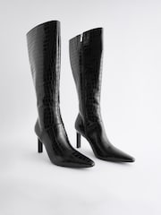 Black Croc Effect Forever Comfort® Knee High Heeled Boots - Image 6 of 9