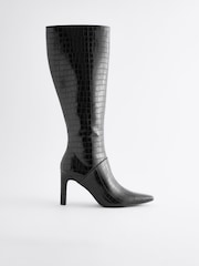Black Croc Effect Forever Comfort® Knee High Heeled Boots - Image 8 of 9