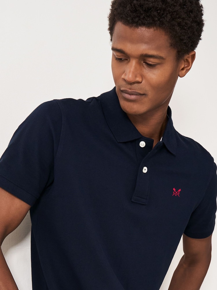 Crew Clothing Blue 100% Cotton Pique Polo Shirt - Image 4 of 5