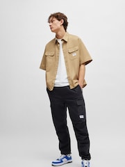 HUGO Natural Loose Fit 100% Cotton Twill Logo Patch Shirt - Image 1 of 6