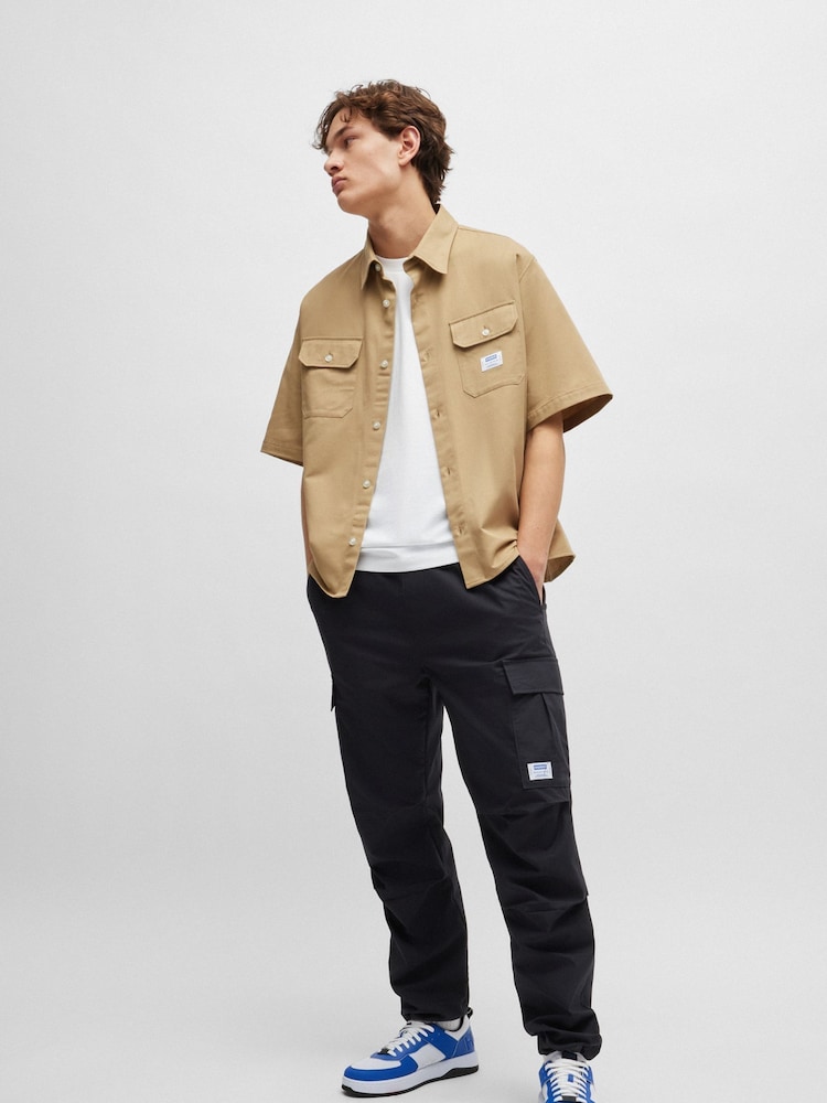 HUGO Natural Loose Fit 100% Cotton Twill Logo Patch Shirt - Image 1 of 6
