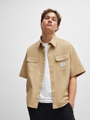 HUGO Natural Loose Fit 100% Cotton Twill Logo Patch Shirt - Image 2 of 6