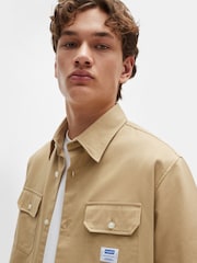 HUGO Natural Loose Fit 100% Cotton Twill Logo Patch Shirt - Image 5 of 6