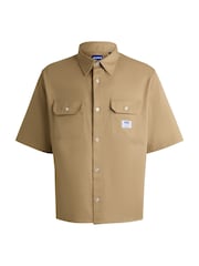 HUGO Natural Loose Fit 100% Cotton Twill Logo Patch Shirt - Image 6 of 6