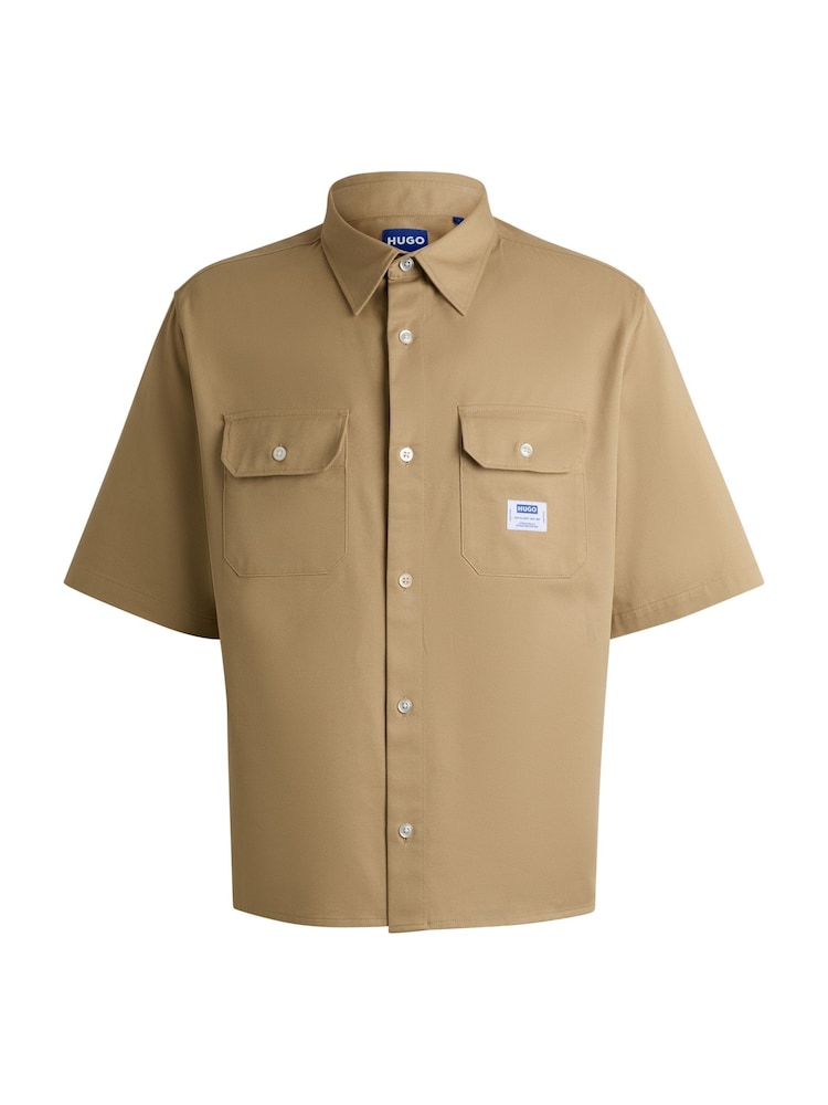HUGO Natural Loose Fit 100% Cotton Twill Logo Patch Shirt - Image 6 of 6