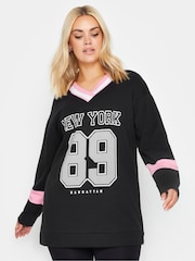 Yours Curve Black New York Slogan Print Sweatshirt - Image 1 of 4