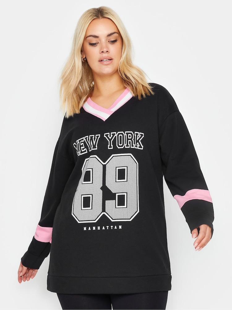 Yours Curve Black New York Slogan Print Sweatshirt - Image 1 of 4