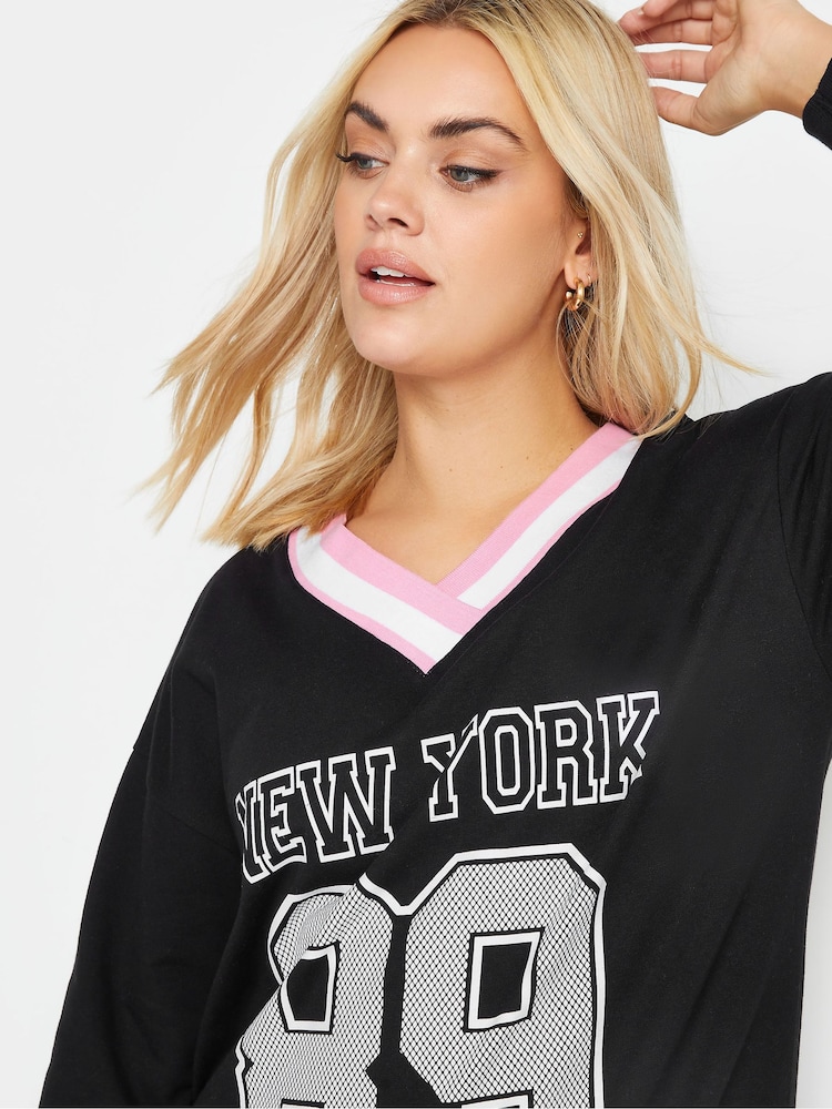 Yours Curve Black New York Slogan Print Sweatshirt - Image 4 of 4