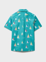 Crew Clothing Blue Sailing Boat Print Linen-Blend Resort Shirt - Image 2 of 3