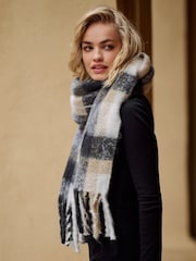 The Set Charcoal Grey/Neautral Check 2 Pack Chunky Scarfs - Image 1 of 4