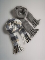 The Set Charcoal Grey/Neautral Check 2 Pack Chunky Scarfs - Image 2 of 4