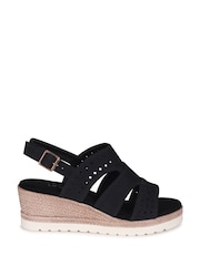Linzi Black Caryn Wedge Sandals With Cut Out Front Straps - Image 2 of 4