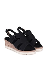 Linzi Black Caryn Wedge Sandals With Cut Out Front Straps - Image 3 of 4