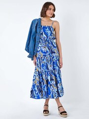Roman Blue Baroque Print Tiered Midi Dress - Image 1 of 5
