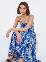 Roman Blue Baroque Print Tiered Midi Dress - Image 3 of 5