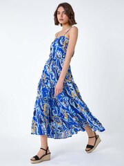 Roman Blue Baroque Print Tiered Midi Dress - Image 4 of 5