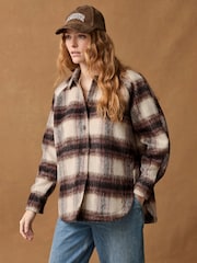 Burgundy Red/Ecru Cream Check Long Sleeve Shacket - Image 2 of 7