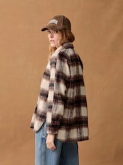 Burgundy Red/Ecru Cream Check Long Sleeve Shacket - Image 3 of 7