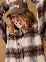 Burgundy Red/Ecru Cream Check Long Sleeve Shacket - Image 4 of 7